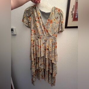 Floral Wrap Dress in sea green and Orange